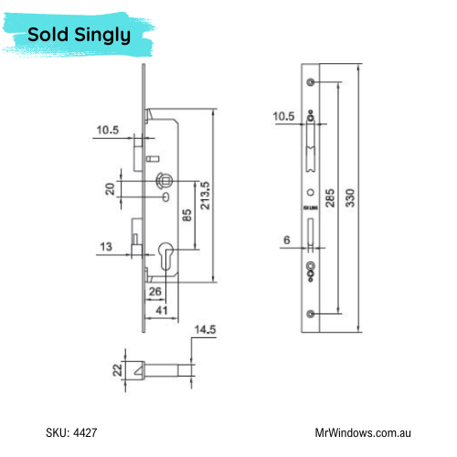 MSC/II Single Mount Door Lock Body ONLY by Kinlong