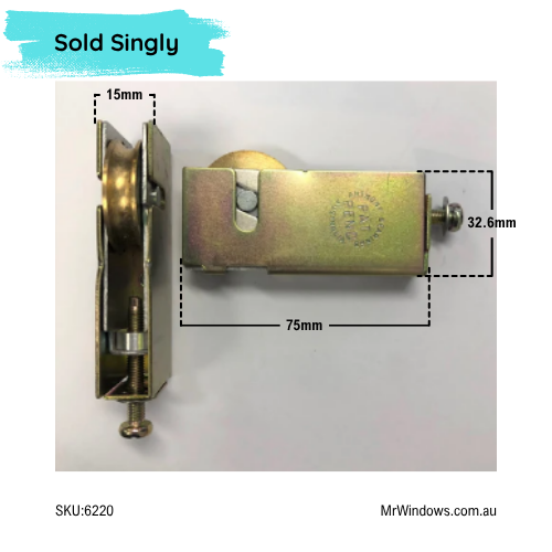 Door rollers - suit Trend, Naco doors - Unflared - Brass tyre- Sold singly