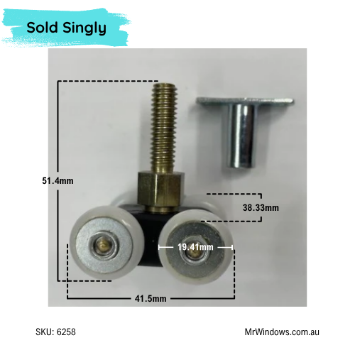 Top hung cavity adjustable roller + mounting base- Sold singly