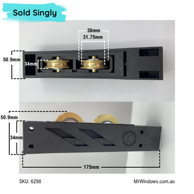 Door Carriage & Rollers Heavy Duty Brass- Sold singly