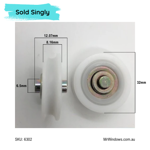 Rollers only - DR2/R6 Door Rollers - SHORT axle -  Sold singularly