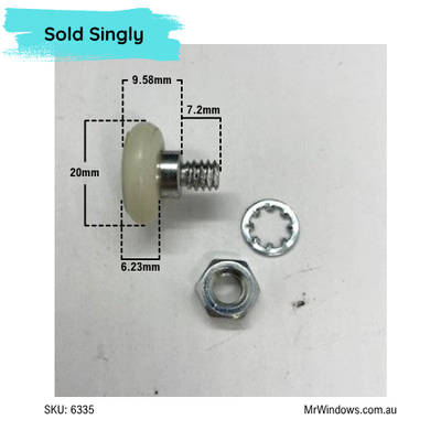 Top hung ball bearing roller with threaded stud + lock washer and nut