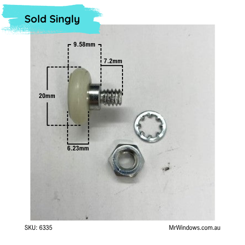 Top hung ball bearing roller with threaded stud + lock washer and nut