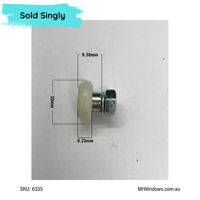 Top hung ball bearing roller with threaded stud + lock washer and nut