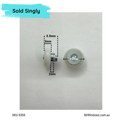 Roller - suits showers, screens 19mm convex- Sold singly
