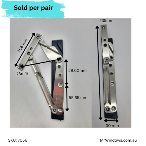 Window stays- Interlock- 200mm Friction Stainless steel- Sold as a pair