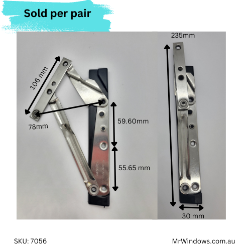 Window stays- Interlock- 200mm Friction Stainless steel- Sold as a pai ...