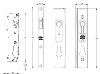 Lock - Security door lock - Lockwood 8653 (Crimsafe approved) sold in components