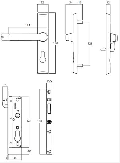Lock Security door lock - Lockwood 8654 hinged (Crimsafe approved) - sold in components