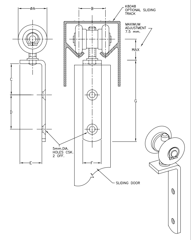 Adjustable overhead sliding door carriage