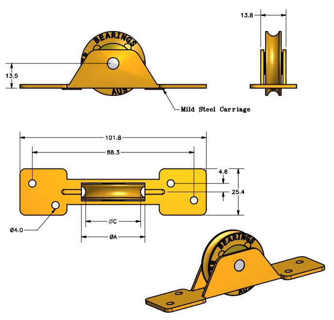 SPECIAL ORDER Door Roller - Kegler bearing - BRASS tyre