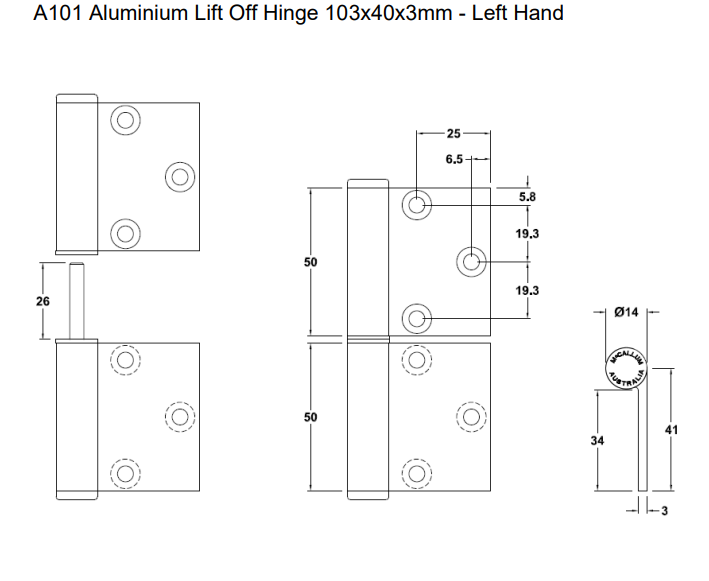 McCallum Lift Off Hinges - LH OR RH - A101SNA