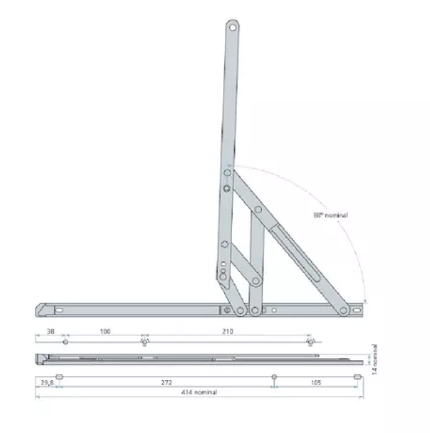 Stays - 16" 414mm long - Casement Window stay arms