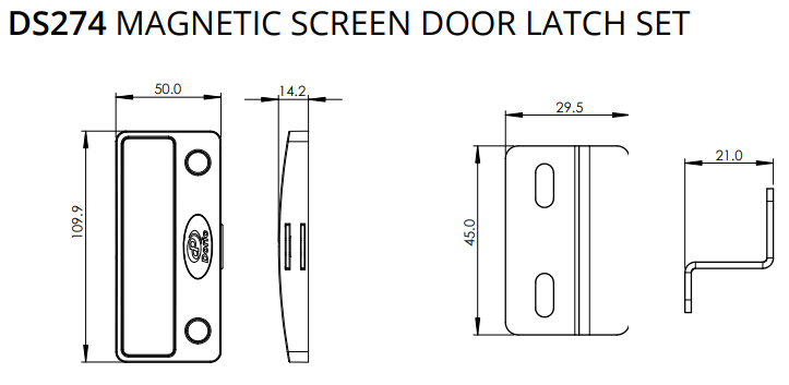 Flyscreen magnetic fly screen door latch (Doric) DS274 DS275 DS276 DS277