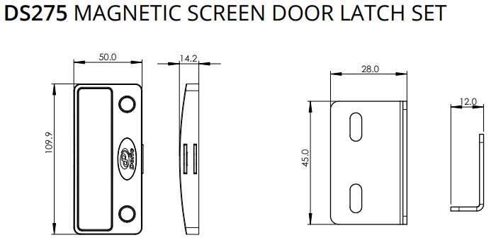 Flyscreen magnetic fly screen door latch (Doric) DS274 DS275 DS276 DS277