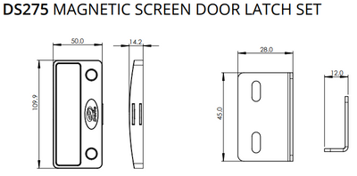 Flyscreen magnetic fly screen door latch (Doric) DS274 DS275 DS276 DS277