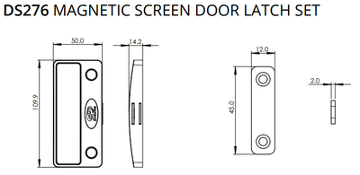 Flyscreen magnetic fly screen door latch (Doric) DS274 DS275 DS276 DS277