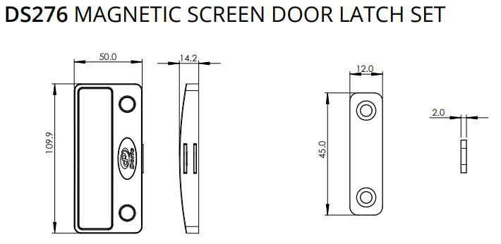 Flyscreen magnetic fly screen door latch (Doric) DS274 DS275 DS276 DS277