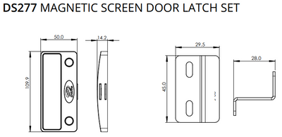 Flyscreen magnetic fly screen door latch (Doric) DS274 DS275 DS276 DS277