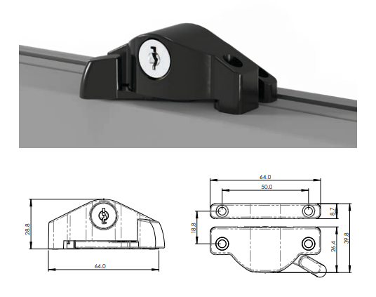 Sash lock suits double hung windows - BLACK - keyed