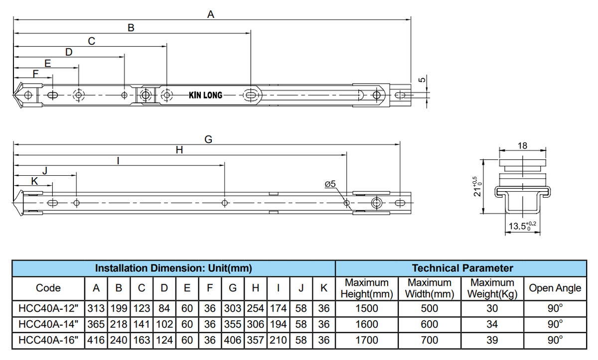 HCC40A FRICTION Stay CASEMENT (SIDE-HUNG) Window by KIN LONG - SPECIAL ORDER