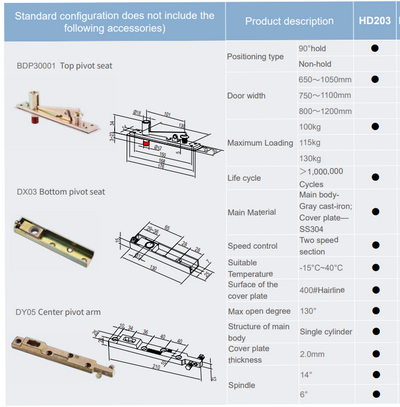 KIN LONG HD203 Hydraulic Floor Hinge – 100kg, 90° Non-Hold **SPECIAL ORDER**