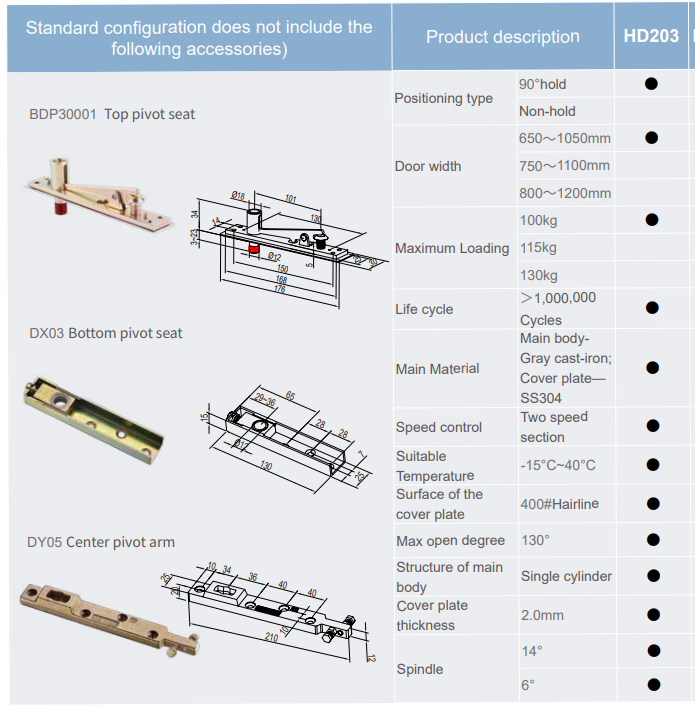 KIN LONG HD203 Hydraulic Floor Hinge – 100kg, 90° Non-Hold **SPECIAL ORDER**