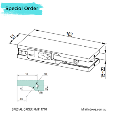 Glass Door Patch 200kg Series to suit Frameless Glass Door by Kin Long - SPECIAL ORDER
