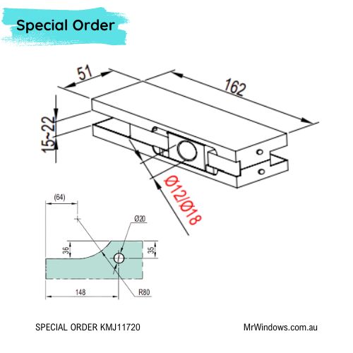 Glass Door Patch 200kg Series to suit Frameless Glass Door by Kin Long - SPECIAL ORDER