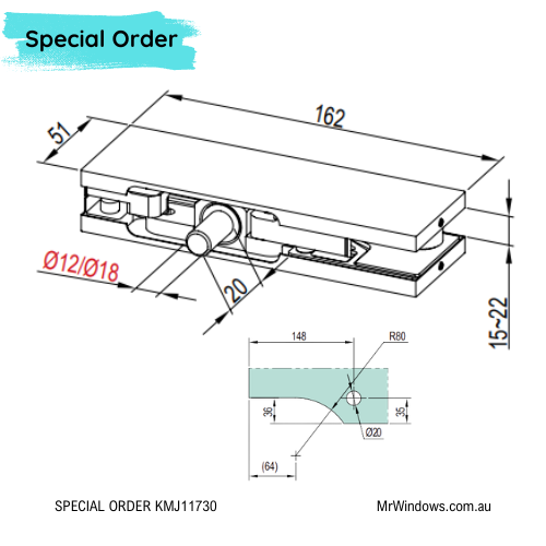 Glass Door Patch 200kg Series to suit Frameless Glass Door by Kin Long - SPECIAL ORDER