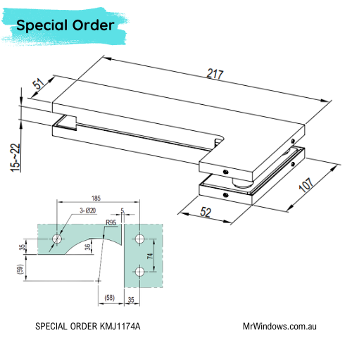 Glass Door Patch 200kg Series to suit Frameless Glass Door by Kin Long - SPECIAL ORDER