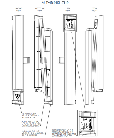 Louvre Clips - Breezway MKII - 152mm Per Pair - BLACK, GREY, WHITE