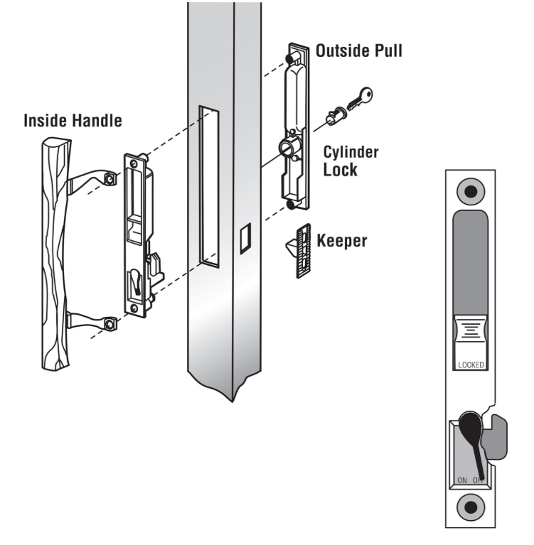 Sliding Patio Door latch - Flush Handle Hook style D handle