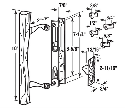 Sliding Patio Door latch - Flush Handle Hook style D handle