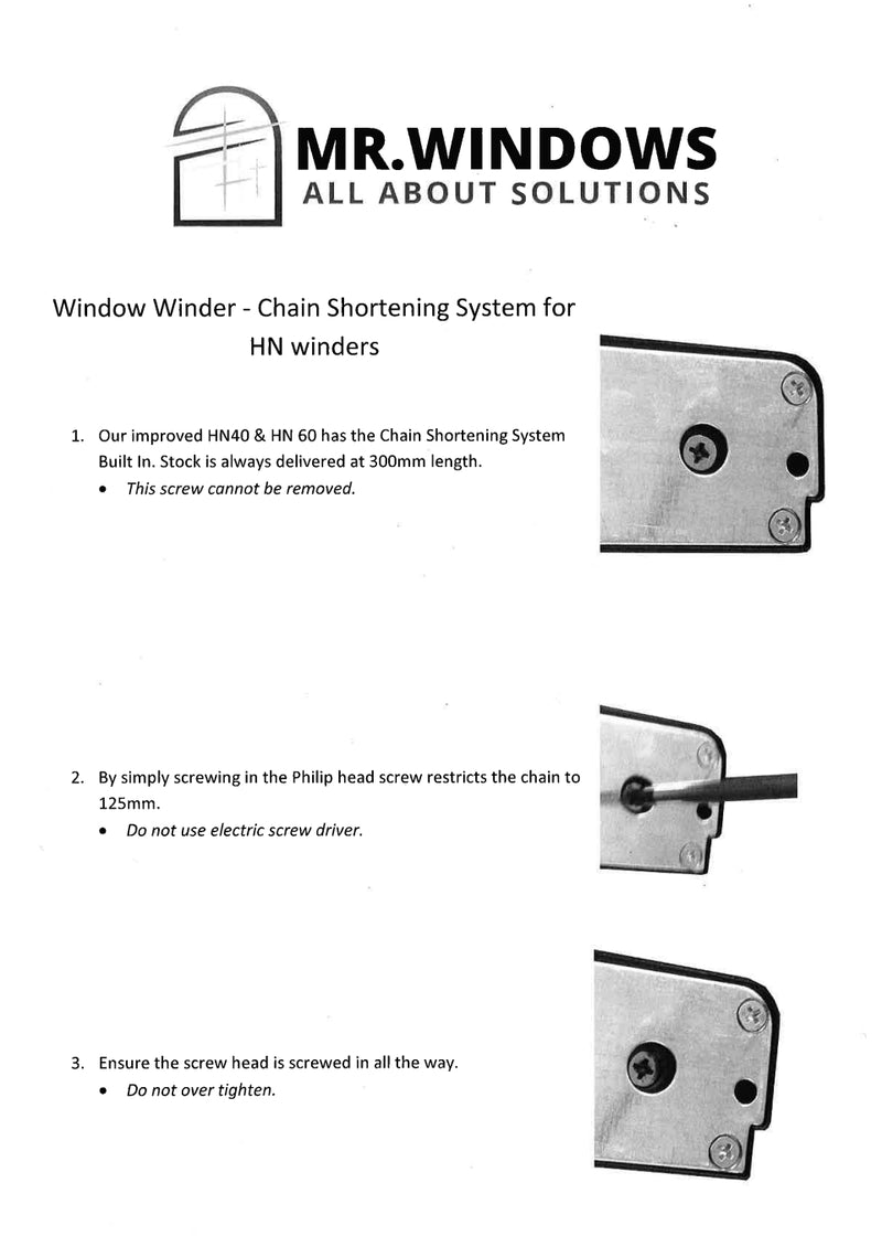 Awning Chain Winder - by Pacific - key locking - white - SS chain
