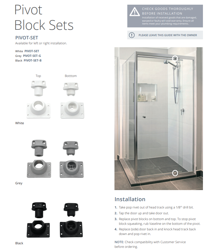 PIVOT shower kit - top and bottom set - Showerama