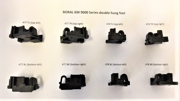 BORAL KM 9000 series double hung feet, double hung guides, double hung boots
