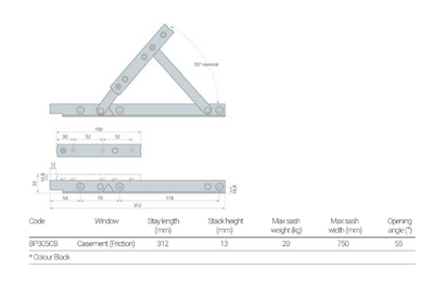 Stays - suits casement side hung windows - Friction