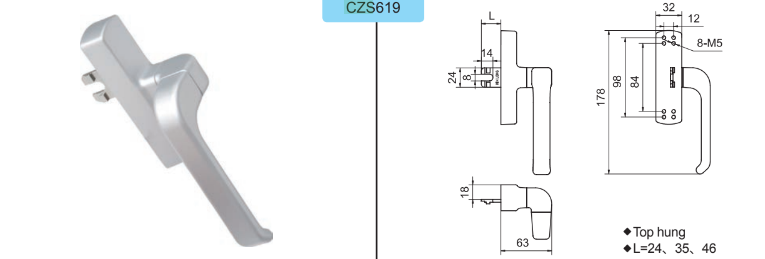 Multipoint lock TONGUE ONLY by Kinlong - suits awning and casement handles CZS619