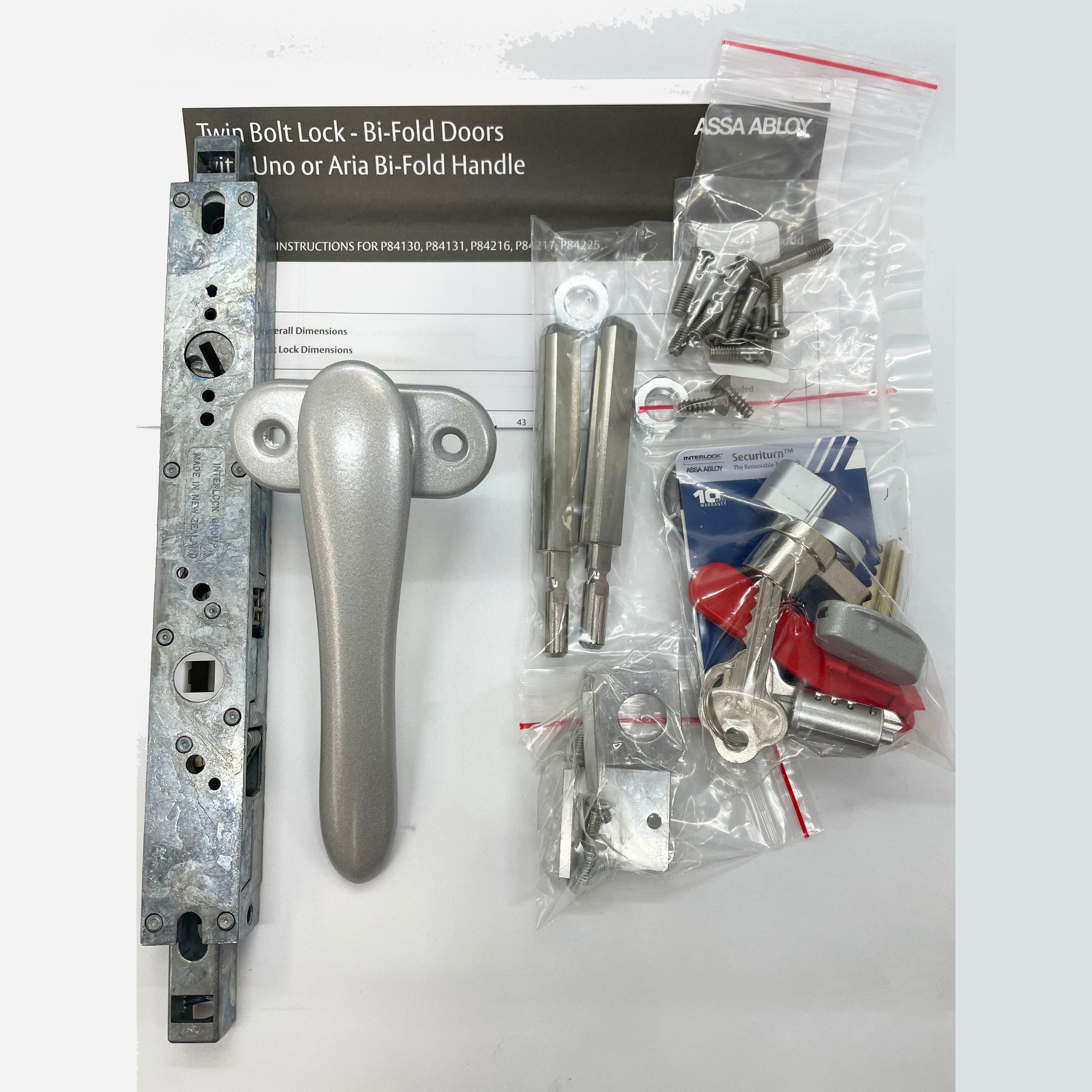 AGS twin bolt bifold door lock + furniture keyed Silver Mr