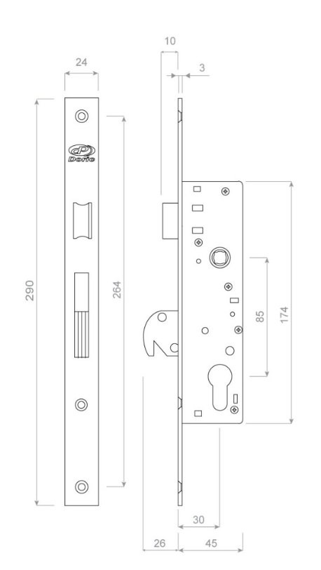 DS1265 mortice lock with Hunter furniture - complete kit