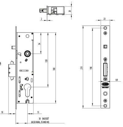 SPECIAL ORDER Lockwood Optimum sliding door mortice lock - 30mm backset