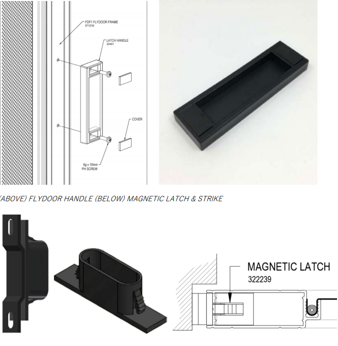 Sliding Magnetic fly screen door handle - Black - Sold as set