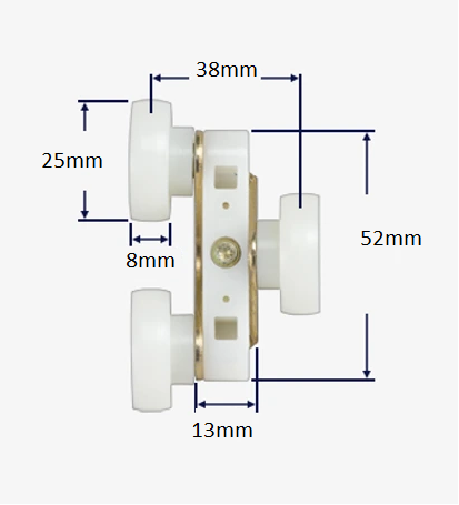 Tricycle cavity door roller/ hanger - 3 roller configuration